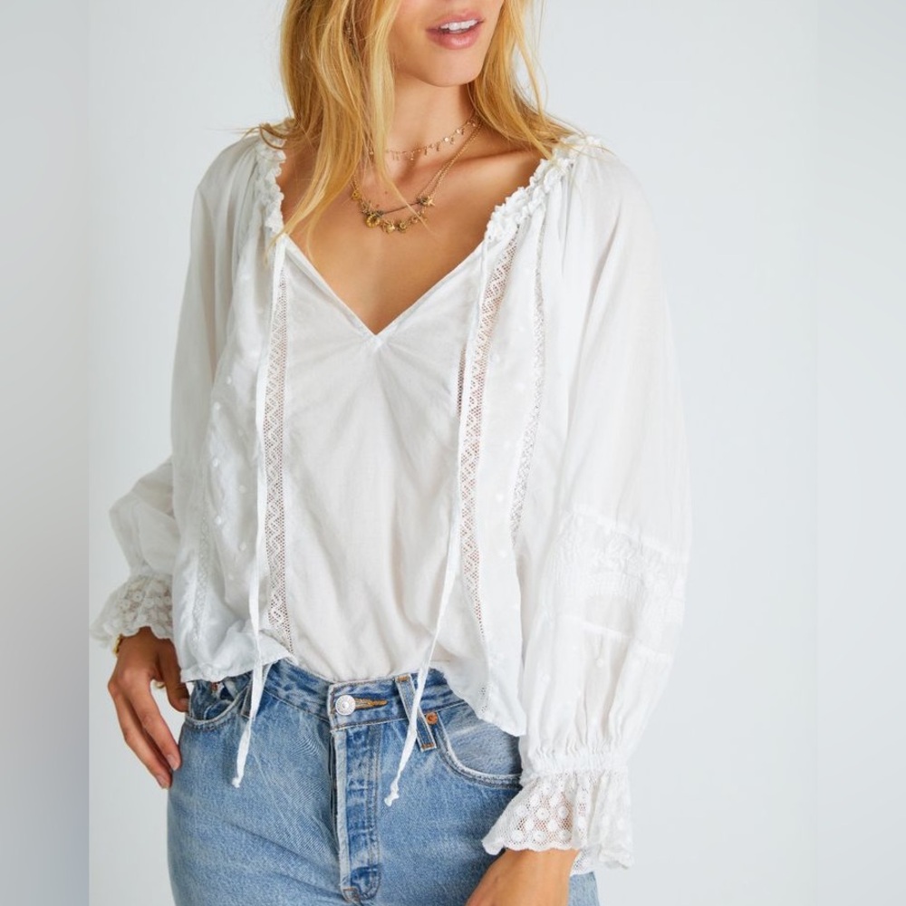 LoveShackFancy Odina White Lace Blouse